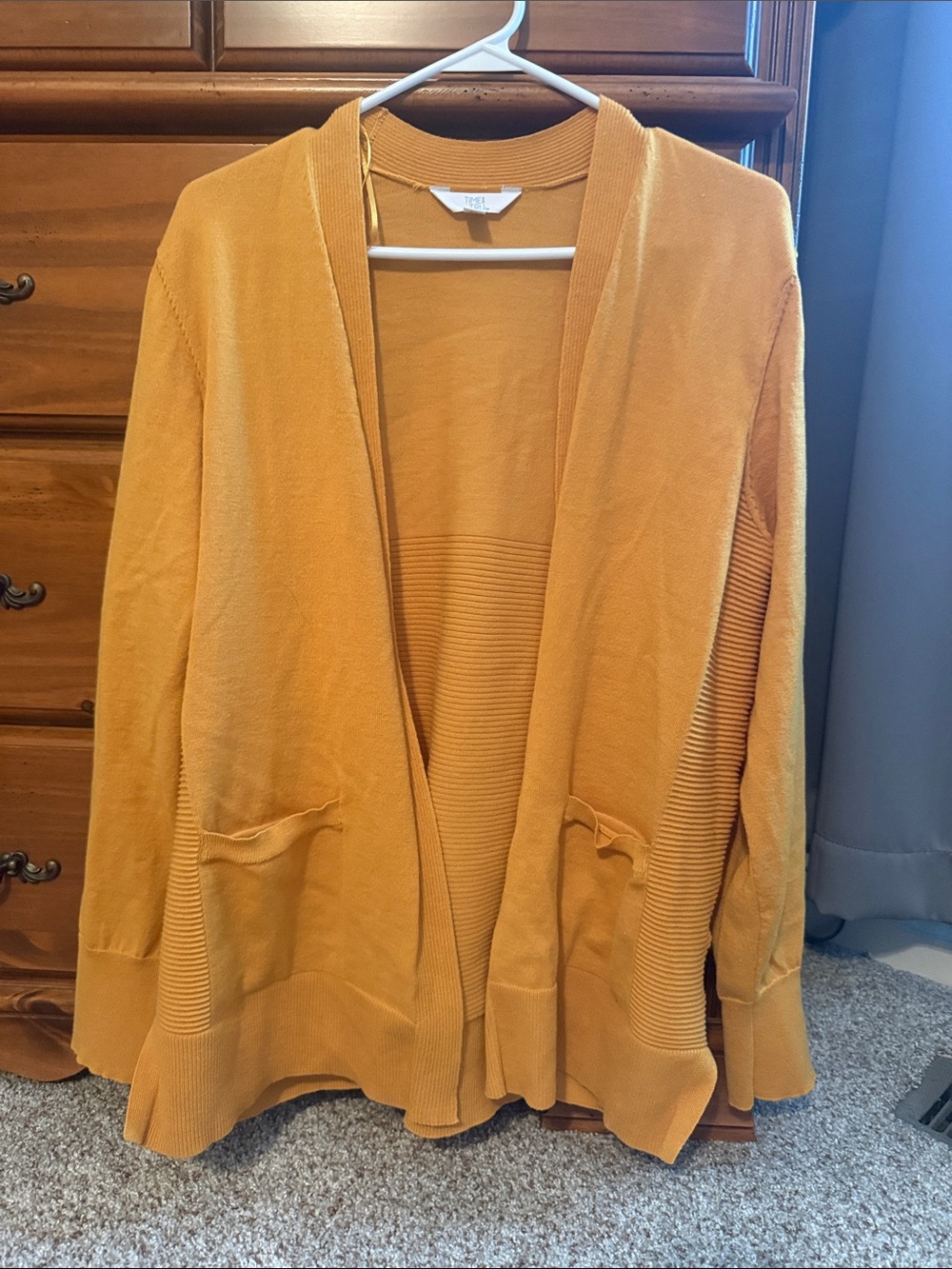Time and Tru Mustard Yellow Open-Front Cardigan
